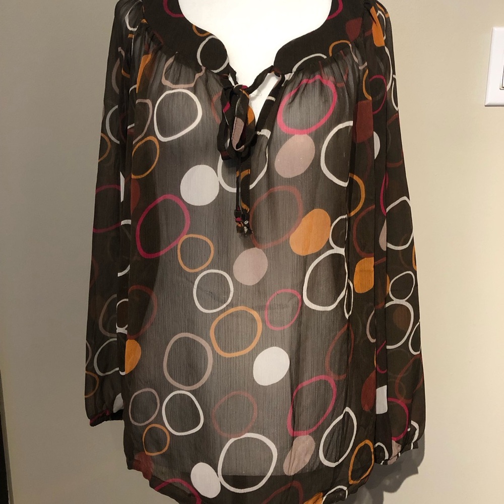 Cache cache Stylish Sheer Circle Print Blouse Size M